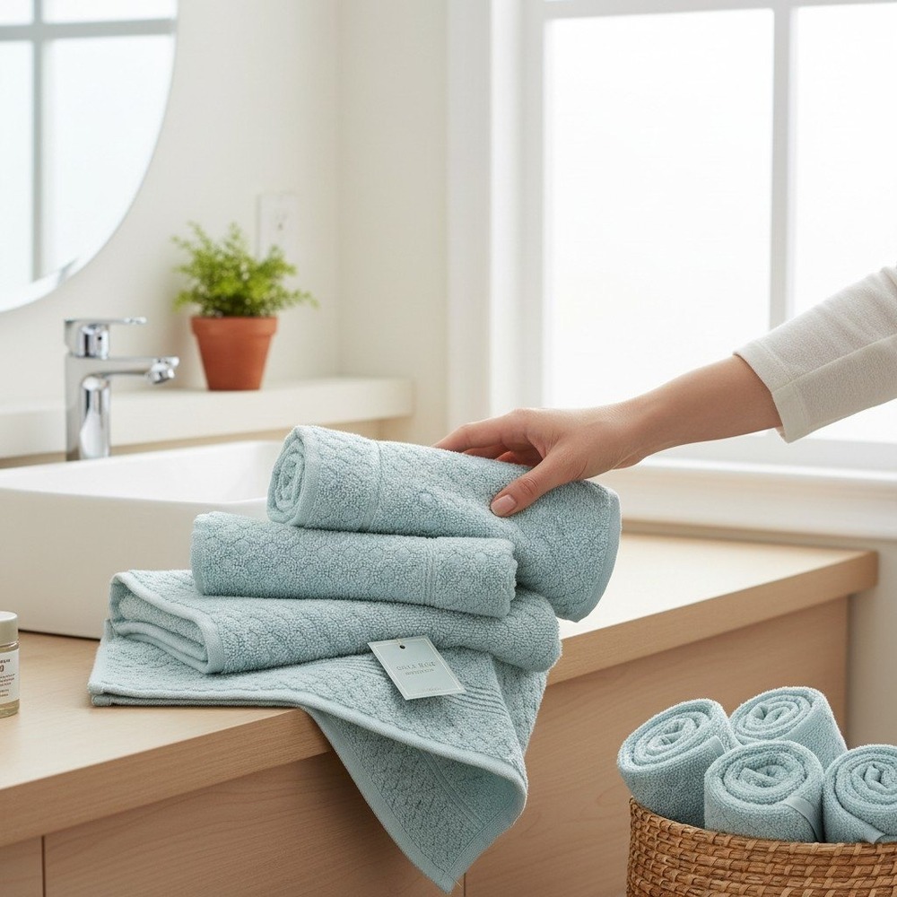 Great Bay Home Grayson Hand Towels 6 Pack Pale Blue 16x28 New